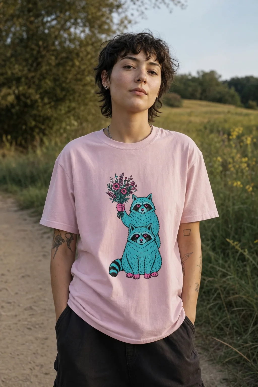 Wildflower Raccoons tee, another angle